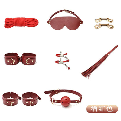 8-13pcs set Classic BDSM Restraints Sex Toy Kits Handcuffs & Ankle Fetish Suit Nipple Clipper Mouth Gag Whip Sex Feather Soft SM