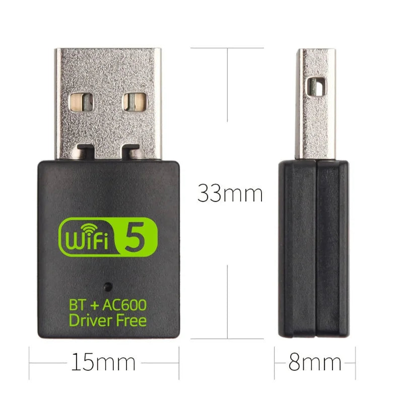 600M Dual-Band Plug-and-Play USB Network Card Bluetooth WiFi Combo Wireless Card for Desktop Computer