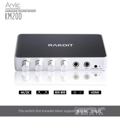 4K HDMI Karaoke Mixer with 2-Way Wired Microphone Input and Individual Volume Control - KM200