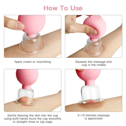 4pcs Face Massage Rubber Vacuum Cupping Body Cups Face Skin Lifting Anti-Wrinkle Cupping Therapy Facial Medical Massage Tools