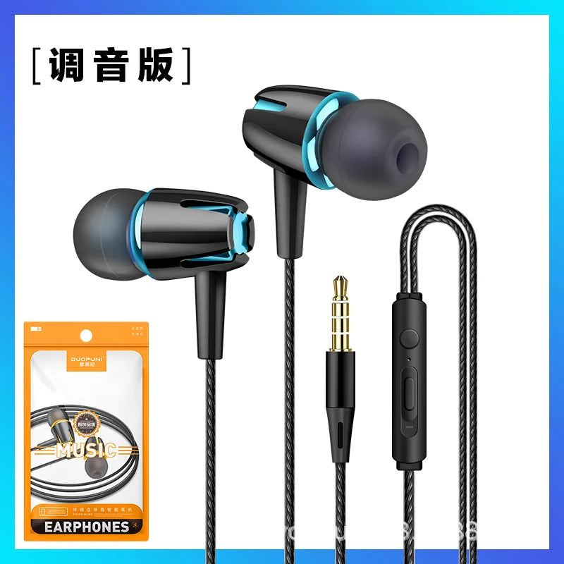 3.5mm Wired Headphones Sports Earphones HIFI Bass Earbuds in-Ear Headset Adjustable Voice Game Subwoofer with Mic Handsfree Call