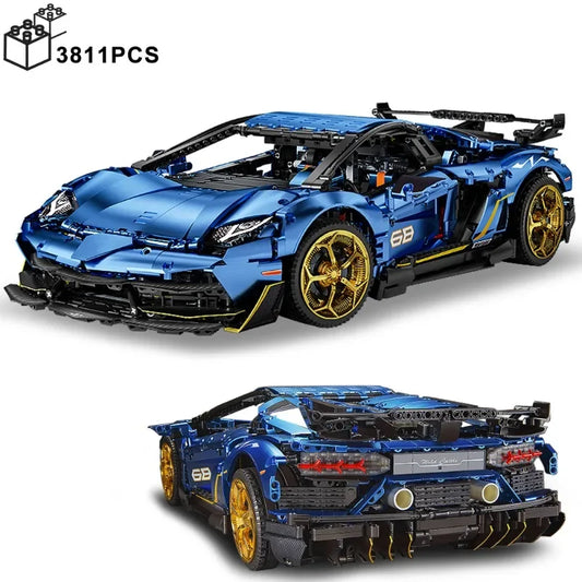 3811PCS Technical 1:8 Lamborghinised SVJ 63 Hyper Sport Car Building Blocks Blue MOC Bricks Toys Gifts for Boy Friend