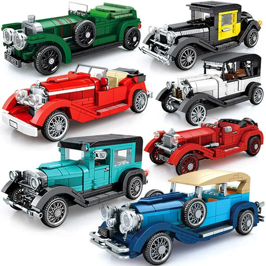 Technical Retro Antique Vintage Car Speed Champions Model Building Blocks City Classic Toys Gift Roadster Vehicle Supercar Brick