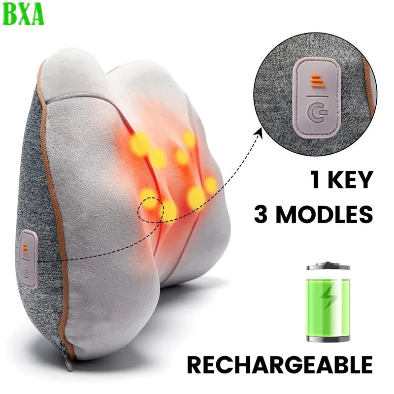 Health Care Relax Back Shiatsu Shoulder Massager Electric Massager Pillow Vibrating Heating Deep Kneading Roller Waist Massage