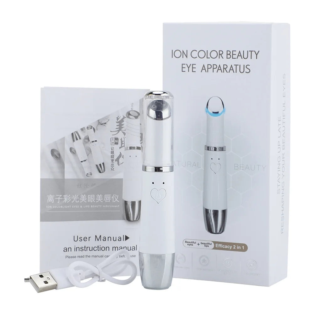 Anti-aging Wrinkle Removal Dark Circle Puffiness Mini Ultrasonic Eye Massager Pen Electric LED Photon Therapy Vibration Heated