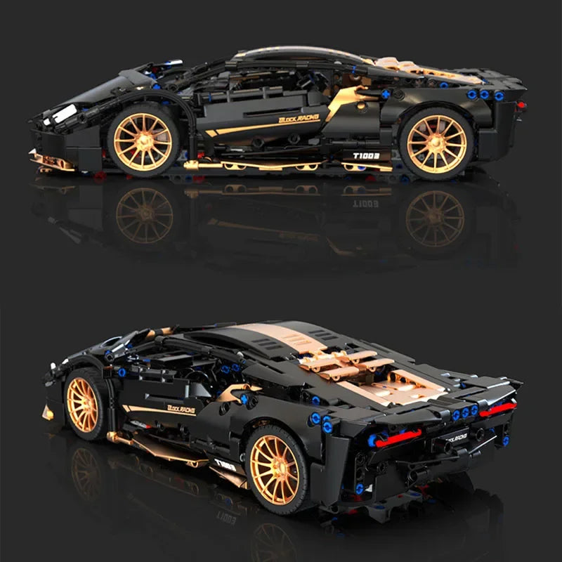 1309PCS Technical MOC 1:14 Black Gold Lamborghnised Building Blocks Sport Car Vehicle Assemble Bricks Toys Gifts for Kids Boy