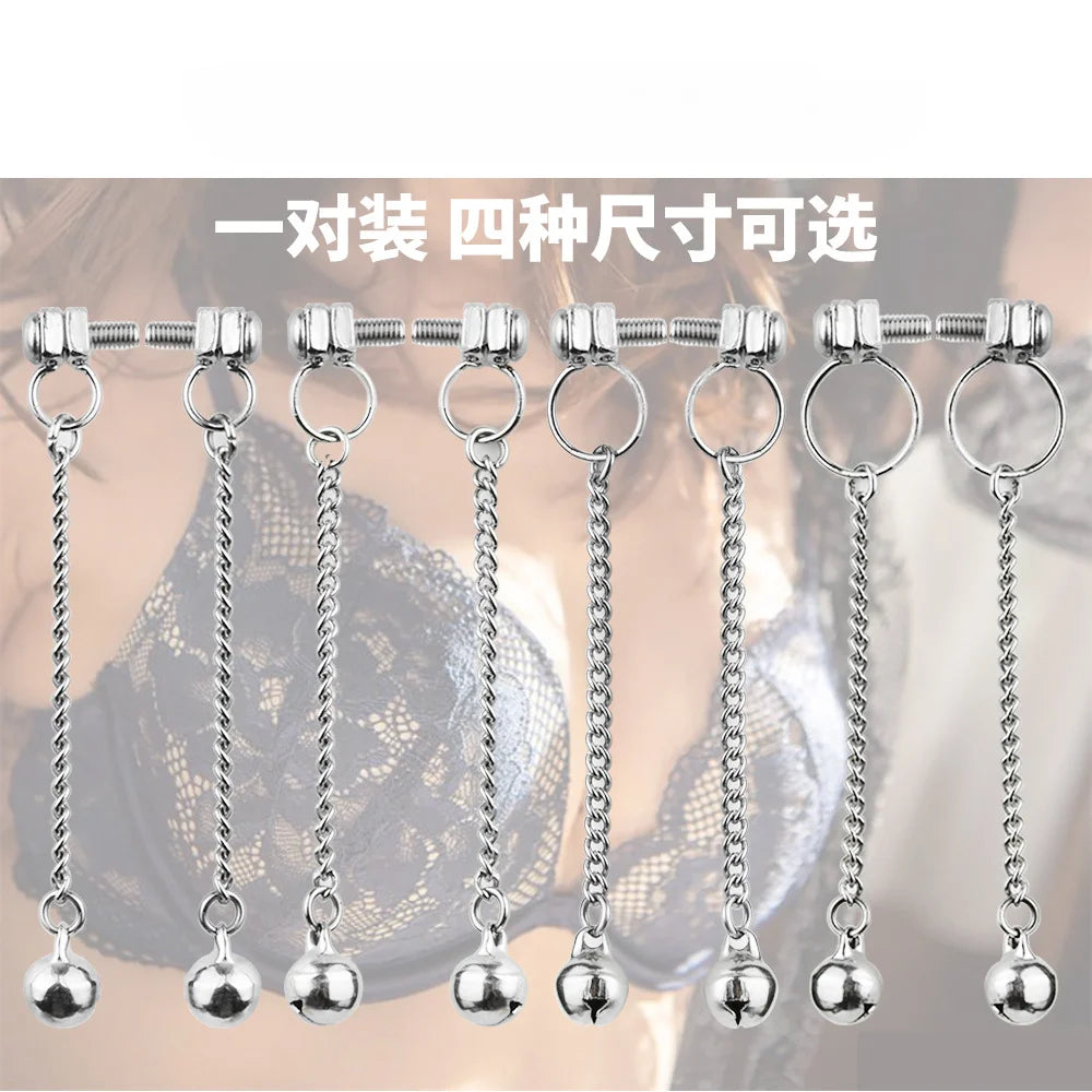 A pair Stainless Steel Sex Bell Breast Clip for Men Women Nipple Clip with Chain for Husband Wife Sex Breast Tip Stimulation Toy