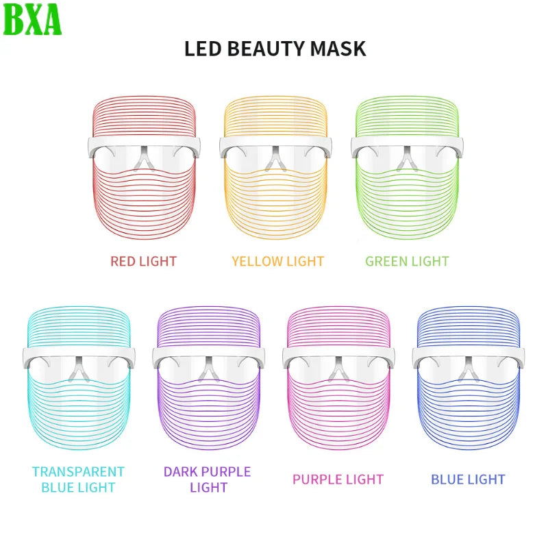 BXA LED Light Therapy Facial Mask 7 Colors Photon Anti-Aging Anti Wrinkle Rejuvenation Wireless Face Mask Skin Care Beatuy