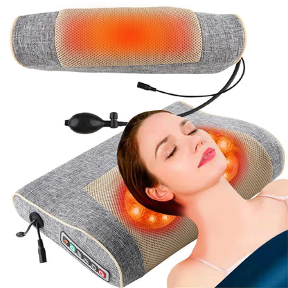 New Electric Neck Relaxation Head Massage Pillow Back Heating Kneading Infrared Therapy Shiatsu Ab Pillow Massager - Black