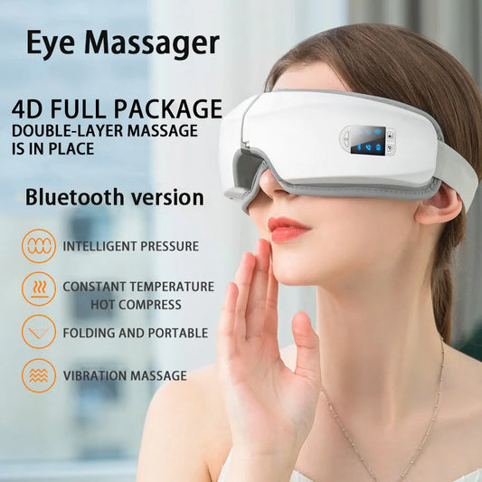 Eye Massager 4D Smart Air Bag Vibrating Eye Care Instrument Hot Compress Bluetooth Eye Massage Glasses Tired Eye Bag Wrinkles