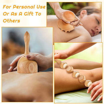 7 in 1 Therapy Massage Tools Maderoterapia Kit Home Wood Massager Roller Wood Gua Sha Roller Manual Wooden Massager