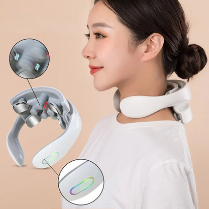 Smart Pulse Neck Massager Electric Vibration Pulse Cervical Massager Rechargeable Heating Voice Back Massage Muscle Relax Relax