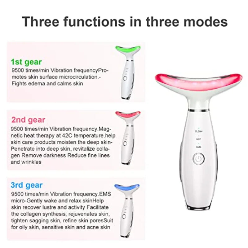 NEW Face Neck Massager Anti Wrinkles Vibration Facial Massager with Triple Action ModesTightening Firm and Smooth 3 Colors Light