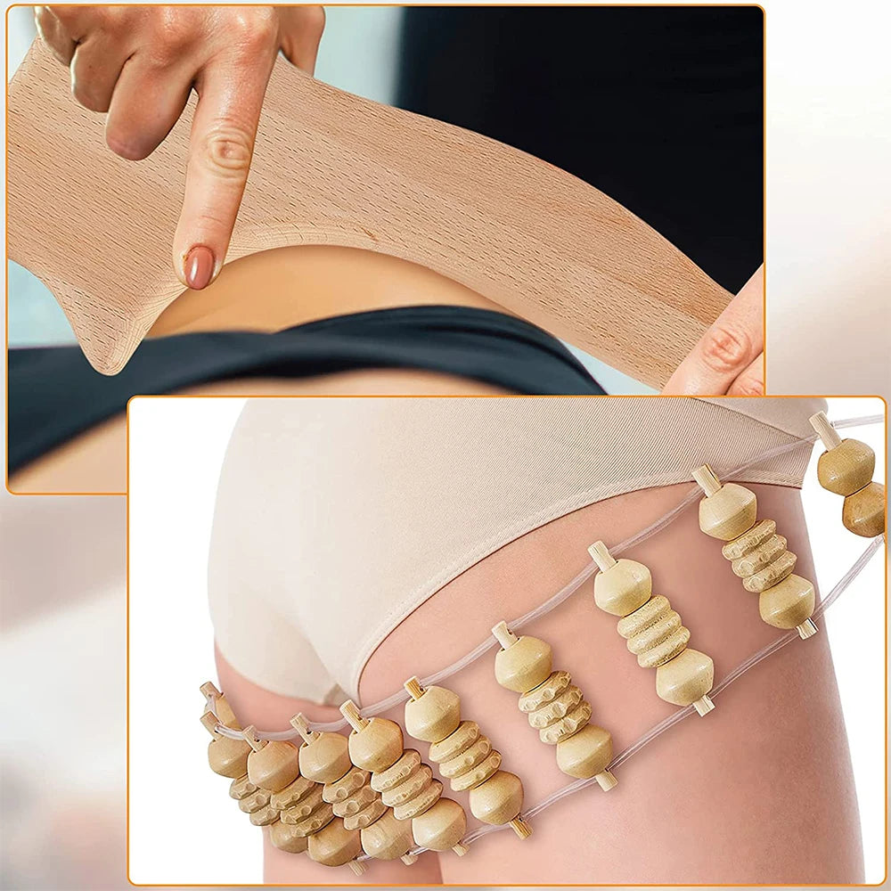 7 in 1 Therapy Massage Tools Maderoterapia Kit Home Wood Massager Roller Wood Gua Sha Roller Manual Wooden Massager