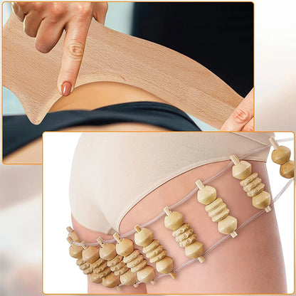 7 in 1 Therapy Massage Tools Maderoterapia Kit Home Wood Massager Roller Wood Gua Sha Roller Manual Wooden Massager