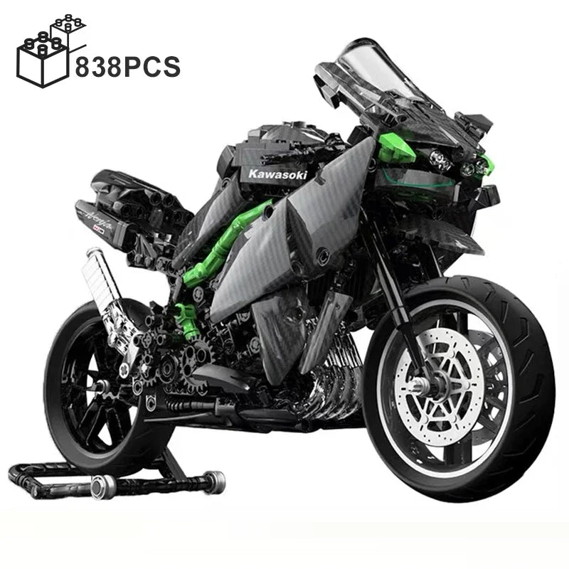 838PCS Carbon Fiber MOC Kawasaki H2r Motorcycle Building Blocks Speed Motorbike Vehicle Assemble Bricks Toy Gift for Friend Boys