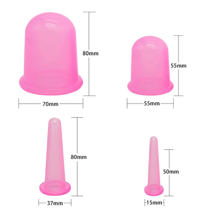 4pcs Silicone Vacuum Cans Facial Cupping Face and Body Massager Anti-Cellulite Massage Body Cups V Face Back Foot Cup Suction