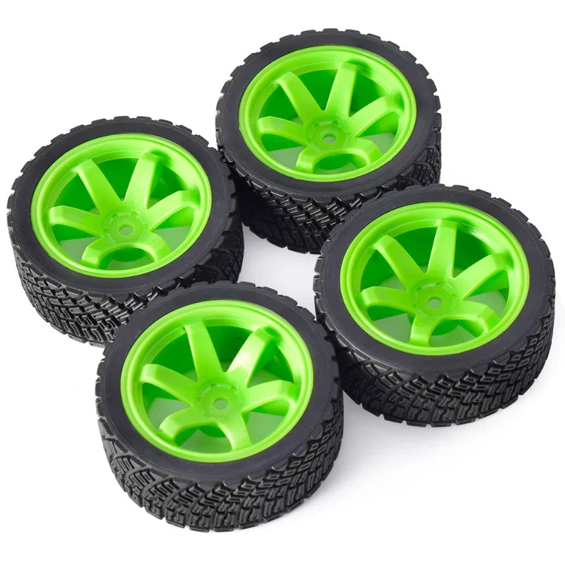 Austar RC Car 4PCS 12mm Hex 67mm Rubber Tires Wheel Rim for 1/10 Rolly HPI WR8 HSP 94177 WLtoys 1/14 144001 RC Car Green