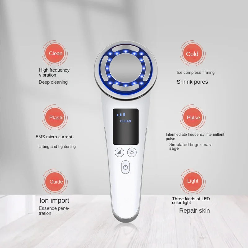 Micro Current Pulse Introducer Household Facial Vibration Massage Instrument Red Light Blue Light Cold and Hot Beauty Instrument