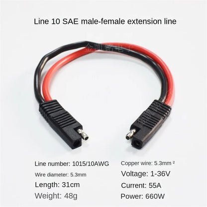 31cm Pure Copper 10AWG 5.3mm² Battery To Solar Panel SAE Extension Cable