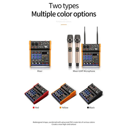 4-channel Mixer Console, Wireless Microphone Mixing with Bluetooth USB Mini DJ Mixer