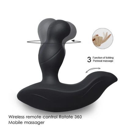 Soft 3-Modes Tickling 3-Speeds 360 Degree Rotation Remote Control Male Prostate Massager Anal Butt Plug Sex Toys for Men Women