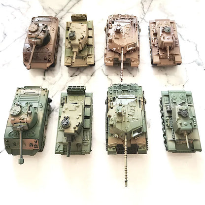 A Set 8PCS 1/72 4D Finished Tank Model Leopard Tiger-Type M1A2 T34 M42 Main Battle Tank Thumb Tank Military Model Toys for Child