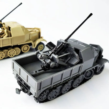 4D 1/72 World War II Germany SD.KFZ.7/2 Half track Anti-aircraft Armoured Vehicle Assemble Model Sandpan Game Built Block Toys