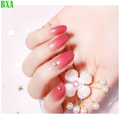 Beauty Cute Short Nails Ellipse Shape Short Wearable Detachable Fingernails False Nail Full Cover Crystal Elegant Pink Gradient