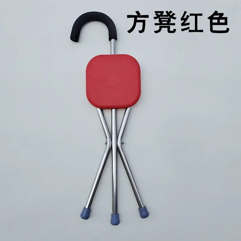 1pc Stainless Steel Folding Cane Stool Portable Walking Stick Chair Multi-Functional Elderly Stable and Safe Crutch Stool