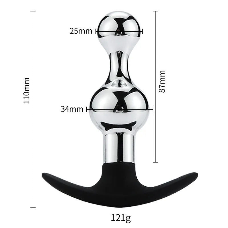 1PCS Metal + Silicone Anal Plug Butt Plug 2-Balls Anal Beads Removable Masturbator Sex Toys for Men/Women