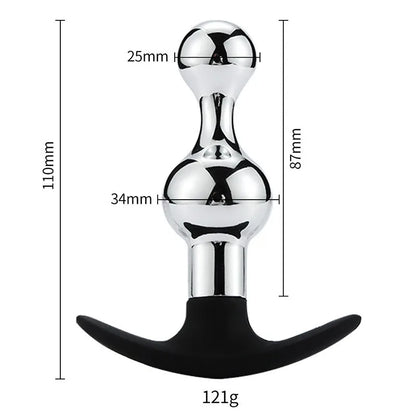 1PCS Metal + Silicone Anal Plug Butt Plug 2-Balls Anal Beads Removable Masturbator Sex Toys for Men/Women