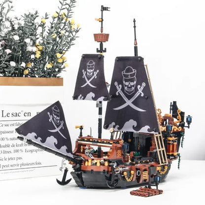 1328PCS MOC Black Pearl Pirate Ship Building Blocks Boat City DIY Bricks Toys with Figures Birthday Christmas Gift