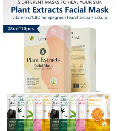 10PCS Plant Face Mask Skin Care 30ml Plant Facial Mask Moisturizing Oil Control Blackhead Remover Wrapped Mask Face Hydrating