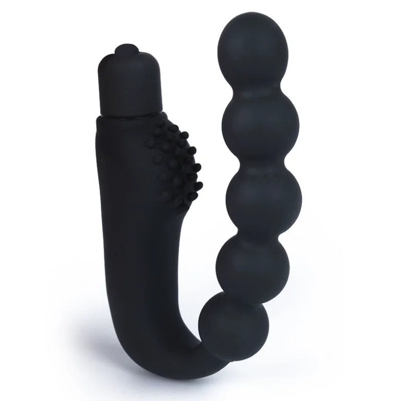 Soft 100% Silicone 5-Beads Vibration Stimulating Prostate Massager G-Spot Clitoris Stimulation Masturbator Sex Toy for Men/Women