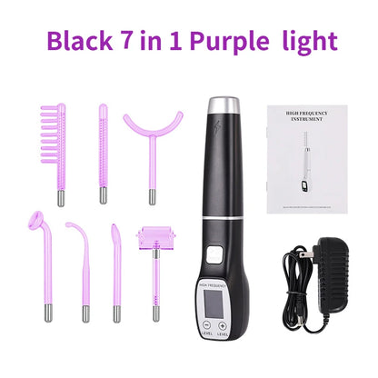 7 in 1 Apparatus High Frequency Facial Massager for Hair Face Anti Aging Therapy Acne Tool Neon&Argon Wands Skin Beauty Spa