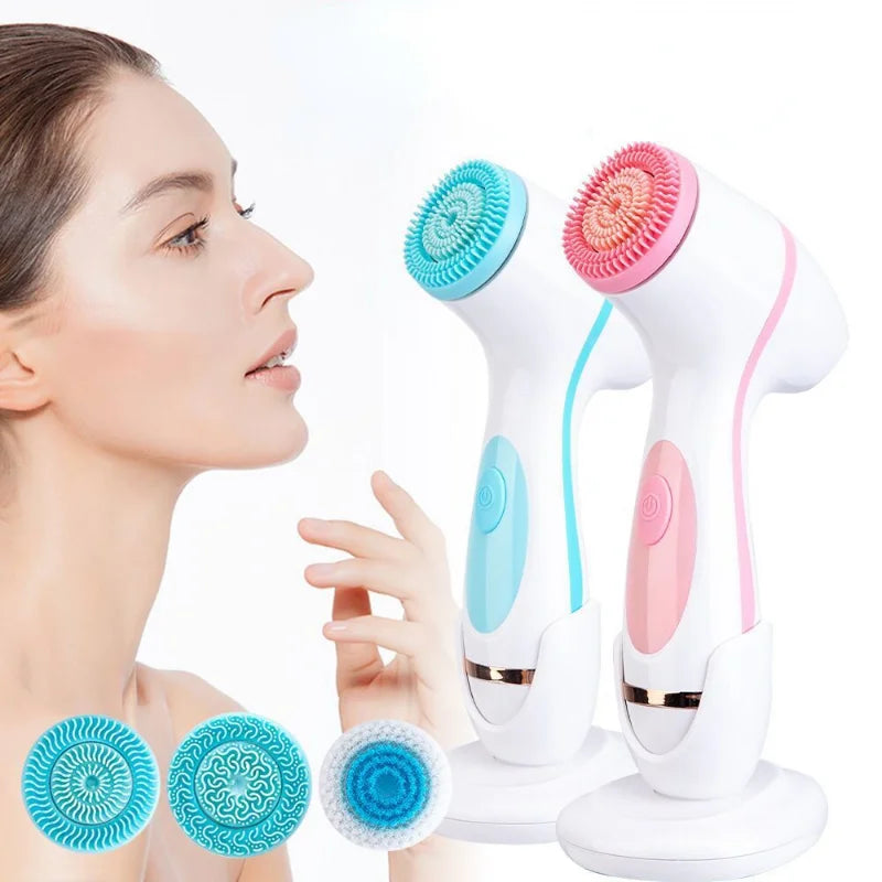 3 In 1 Sonic Facial Cleansing Brush Face Spin Brush Set Facial Spa System For Skin Deep Cleaning Remove Blackhead Machine