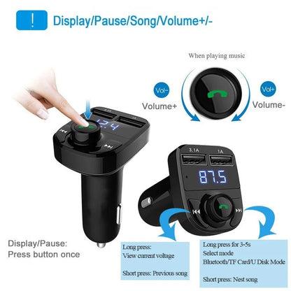 X8 Car Bluetooth Receiver Charger Lossless Sound Quality FM Transmitter Card Slot Car MP3 Bluetooth Player