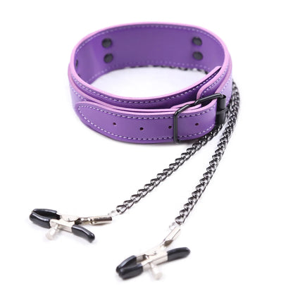 2IN1 Leather Collar + Nipple Clip with Metal Chain S&M & Bondage Adult Game Erotic Product Sex Toys for Men/Women Couple