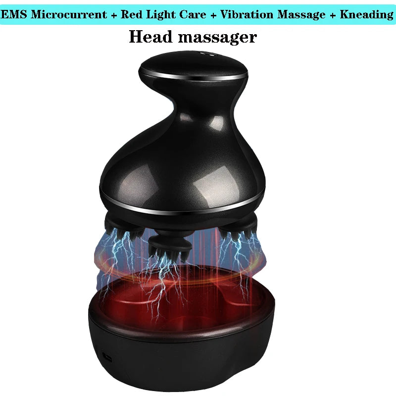 Smart EMS Microcurrent Head Scalp Massager Electric Vibrating Shiatsu Device Body Massager for Stress Relief Scalp Relaxation