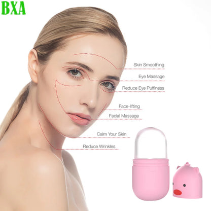 1PC Rose Pink Ideal Face Treatment Eye Massager Silicone Facial Ice Massage Roller Strawberry and Piggy