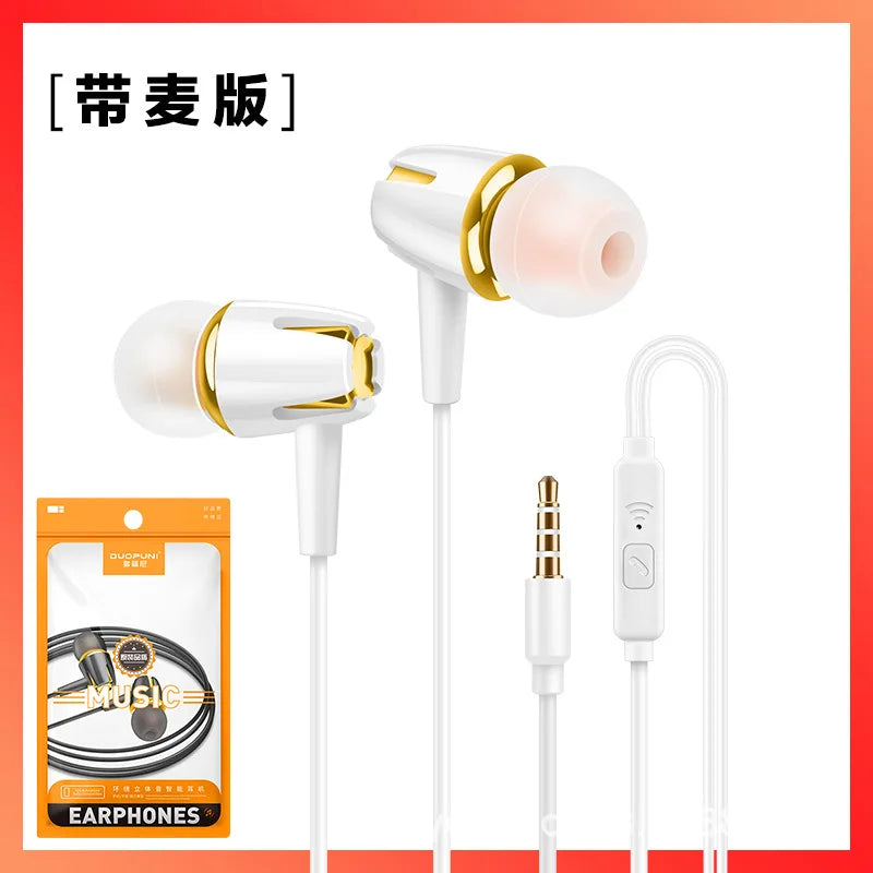 3.5mm Wired Headphones Sports Earphones HIFI Bass Earbuds in-Ear Headset Adjustable Voice Game Subwoofer with Mic Handsfree Call