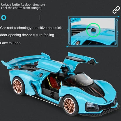 1/24 Diecasts Simulation HongQi S9 Model Sport Car Cool Toy Exhaust Effects One Key Open DoorKids Toys Spray Light Alloy Body