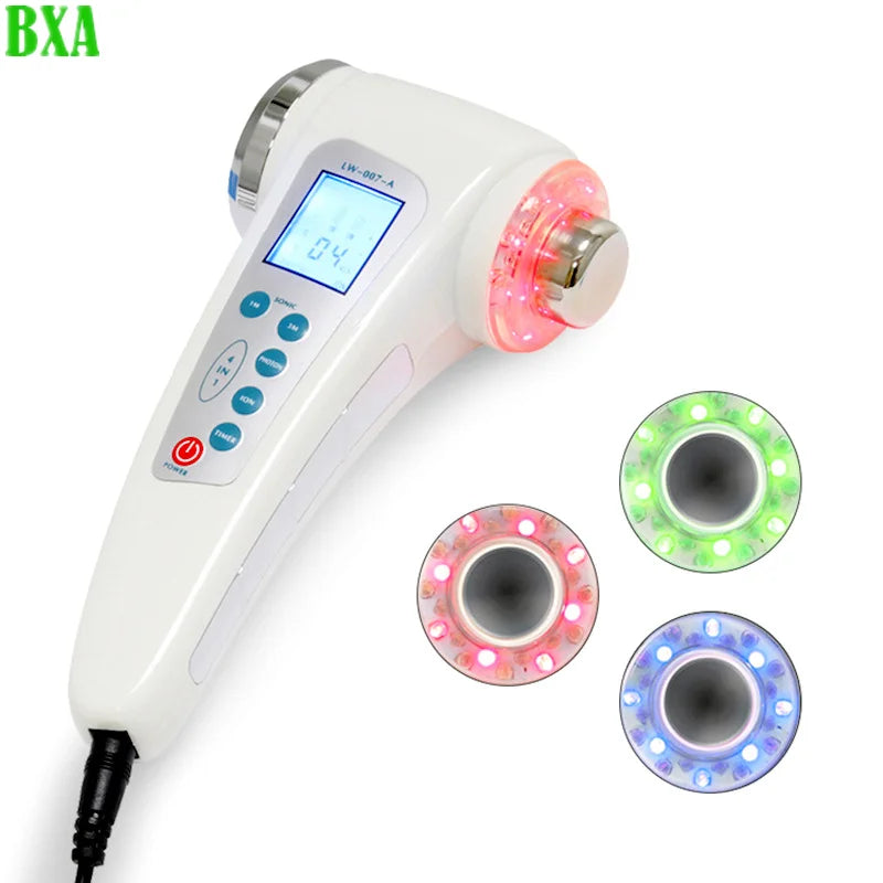 4 in 1 Ion Face Beauty Devices 7 Colors LED Light Photo Therapy Ultrasonic 3Mhz Body Slimming Anti-cellulite Facial Massager