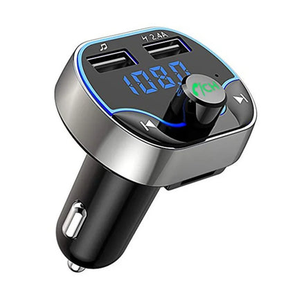 T24 Car MP3 Music Player Card Slot FM Transmitter Bluetooth Hands-Free Dual USB Car Charger