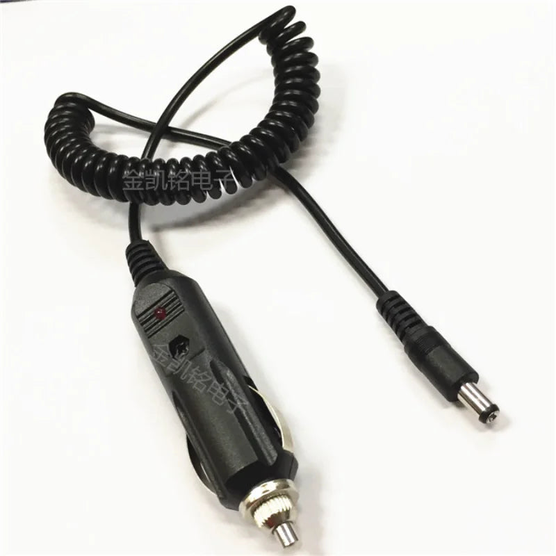 12V All-Copper Thickened Car Power Cable, 3A, Spring Curved Car Charger Cigarette Lighter, DC5.5*2.1mm