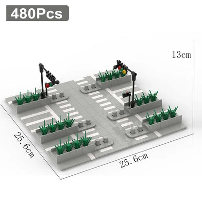 480Pcs MOC City Highway Traffic Light Sence Model Building Blocks Glodok Zebra Crossing Bricks Educational Toys Kids Gifts