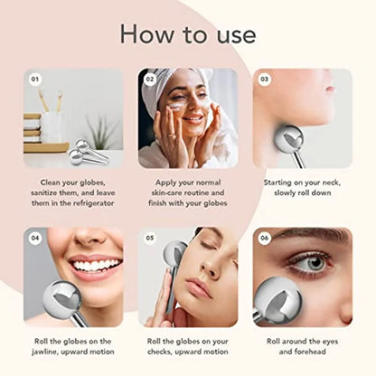 Face Care Cryo Freeze Stick Stainless Steel Facial Roller Facial Ice Globes Cold Hot Skin Beauty Spa Cool Globe Massage Ball